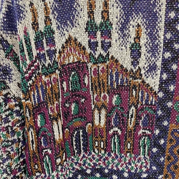 Vintage Missoni Colorful Scenic Architectural Print Cardigan Sweater SZ XL